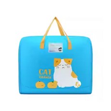 【加利寶貝】牛津布手提棉被收納袋 - 大容量耐磨行李打包袋, 藍色貓咪,小, 1個, 1個裝