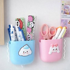 무타공 벽걸이 수납함 1+1 다용도 소품 정리함, 블루 모자 캐릭터+핑크 리본 캐릭터