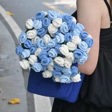 블랙룩 꽃다발담요 장미 1개 꽃다발이되는담요, 60cm 21송이, 블루 로즈+블루 담요