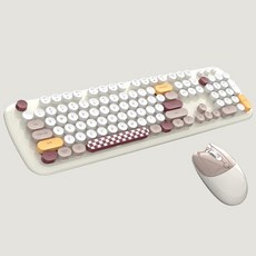 무선 키보드 마우스 세트 동그라미 캔디 키 원형 버튼 화이트 (USB 무선), 베이지화이트, 기본 모델명/품번