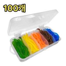피싱라이트 물고기 시선강탈 야광빛 인조지렁이 낚시 미끼 웜 100p 휴대용 케이스, 1개, 200g
