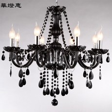 華燈惠 6頭黑色水晶吊燈 歐式蠟燭燈 客廳燈 餐廳燈 奢華水晶吊燈, 黑色