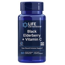 LIFE EXTENSION 黑接骨木果維生素C素食膠囊, 1個, 60 件