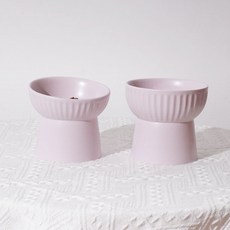 花瓣貓碗陶瓷防黑下巴寵物碗護頸防打翻狗狗碗大口徑雙碗寵物用品, 圓柱平口-淡紫色+圓柱斜口-淡紫色,陶瓷碗+雲朵餐墊 顏色隨機發, 1個