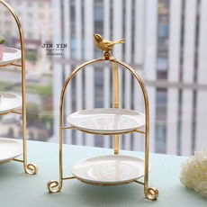 디저트 트레이 애프터눈티 세트 새장 소형 플레이팅접시 2단, 1개, D. 2단 다과 선반 (도자기 접시 포함)