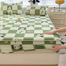 歐式涼感涼席三件組床包 冰絲單人床包, 熊貓趣玩,單人90*200cm【涼席+枕套1】