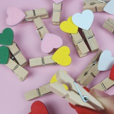 우드 하트 클립 메모 사진 정리 집게, 화이트