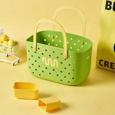 多巴胺浴筐洗澡籃子手提浴室收納籃 學生宿舍洗漱用品可愛鏤空籃, 多巴胺洗澡籃丨青松綠