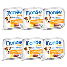monge 瑪恩吉 倍愛滿滿蔬果主食餐盒 狗狗罐頭 寵物餐盒 犬用餐盒, 6個, 鴨肉+橘子, 100g, 混合口味