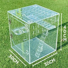 필아크릴 파충류 케이지 사육장 투명 도마뱀 상자 박스 용품 먹이구 포함, 1개