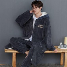 珊瑚絨男士睡袍秋冬款寬鬆特大碼法蘭絨浴袍睡衣