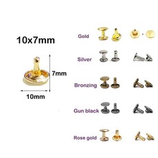 금속 더블 캡 리벳 스터드 라운드 네일 가죽 공예 수리 신발 가방 벨트 의류, 색상: 15. 10X7mm / 크기: E. Gold, 1개