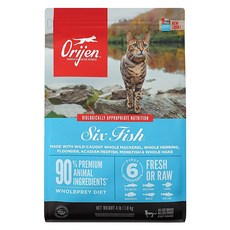 Orijen 歐睿健 台灣公司貨 全齡貓 無穀配方 乾飼料, 六種鮮魚, 1000g, 1袋