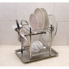 含配件」不鏽鋼小盤架／不銹鋼瀝水架碗盤架，整面板料打造，附水盤可自然蔭乾＊置物架, 1個, 不鏽鋼色