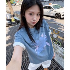 TRAVEL 릴리즈 피그먼트 반팔티 산토리니 블루