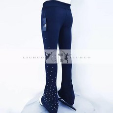 피겨 연습복 큐빅 무대 트레이닝복 원피스 상하세트 팬츠, 1개, 왼쪽 딥네이비블루 JB104