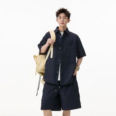 ANYOU 남성 여름 오버핏 반팔 반바지 세트 시원한 데일리 캐주얼 카고 상하의