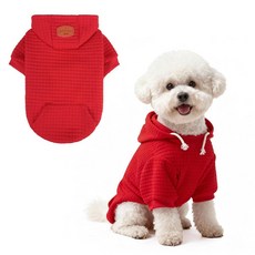 BEAUTYZOO 목줄 구멍과 포켓이 있는 강아지 후드 소형 중형 대형견 남아 여아용 스웨터 와플 같은 라미네이트 면 따뜻한 의상 프렌치 불독 핏불 겨울 의류 재킷, S/M (Back: 14",Chest: 19", Nec, 레드
