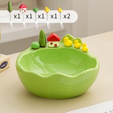 小黃鴨不鏽鋼水果叉碗套裝, 綠色, 1套