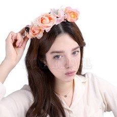 로즈 아콘 장미꽃화관 피치 (꽃머리띠 셀프 웨딩 촬영용 브라이덜샤워 파티 행사 소품)