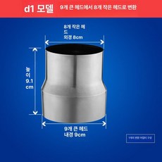 배기관 변환 조인트 화목난로 배관 연통 소형로 대형로 어댑터, 9 대형 헤드에서 8 소형 헤드로 변환, 기본 색상