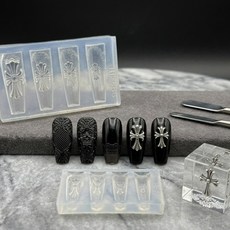 고네일 / 3D 십자가 몰드 4구 네일파츠 레진아트, 1개, 3d십자가 몰드(4구)