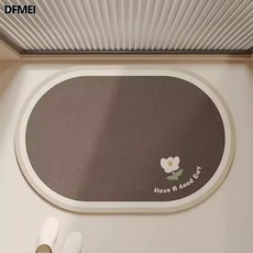 DFMEI 硅藻泥地墊浴室強吸水耐髒易打理防滑墊衛生間門口速幹耐磨門墊, 1個, 幸運花朵【橢圓】