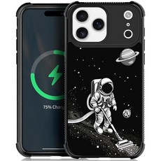 CARLOCA 아이폰 17 프로 맥스용 Magsafe 케이스 디자인 여아 남아용 충격 방지 마그네틱 충전 하드 PC 백 에스테틱 패턴 해골 던지기 동전 행운을 빕니다 26902, iPhone 17 Pro Max, 우주 비행사 진공 청소기