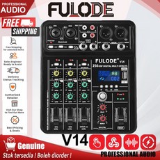 FULUODE V-14 4채널 DJ 오디오 믹싱 콘솔 (256DSP USB 블루투스 MP3 컴퓨터 입력 48V 팬텀 파워 PAD