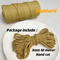 3mm 11 야드 35 색상 옵션 Macrame 코드 코튼 로프 4 플라이 트위스트 Macrame 스레드 Macrame 용품 DIY 공, 01 3mm 10Meters, 01 Mustard