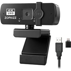 마이크 PDAF 오토포커스 프라이버시 커버 USB A & C 어댑터 플러그 앤 플레이 비즈니스 미팅 및 라이브 스트리밍에 이상적인 PC용 Zopixzz 4K 웹캠, Webcam X60 4K