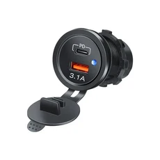 듀얼 USB 고속 자동차 충전기 소켓 12V/24V 방수 스위치 포함 오토바이 보트용 어댑터 전원 콘센트, 09 PD 3.1A USB