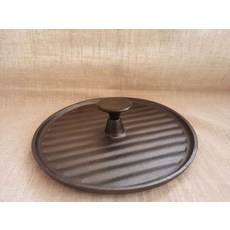 무쇠 그릴 프레스 돼지껍데기 스테이크 누르개 야외 바비큐 도구, 대형 원형 직경 24cm 압육판, 1개, 1cm