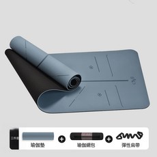 瑜伽墊男女士健身專用加大加寬防滑體位線家用加厚減震靜音地墊, 1個, 霧藍色+黑色(帶體位線 配網包+綁帶)
