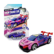 【台灣出貨】溫感變色跑車 合金模型車 1/64 瞬間變色 合金小汽車 模型小車 玩具跑車 似風火輪, 藍色, 1個