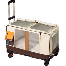 多功能寵物拉桿包，大空間透氣寵物外出旅行箱，可折疊寵物推車, 米棕+送肩帶, 1個