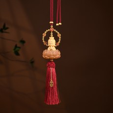 黃楊木菩提蓮花汽車掛件, 平安喜樂 - 觀音紅流蘇, 1個