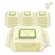 네이처 그린 에코 클레식 초순수 유아 아기물티슈 더 도톰하고 더 넉넉한 사이즈 엠보싱 캡형(55gsm), 55g, 100개입, 20개