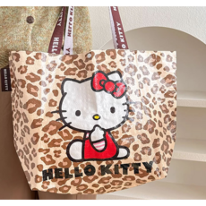 헬로키티 브라운 호피 대형 타포린백 54x34cm 시장가방 캠핑가방, 1개, 브라운혼합