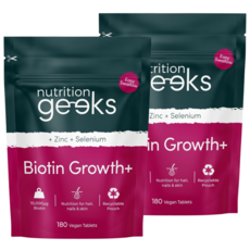 Nutrition Geeks 대용량 영국 뉴트리션긱스 비오틴 10 000mcg 180정 2팩 비건 고함량 비오틴 셀레늄 피부 모발 영양제, 2개