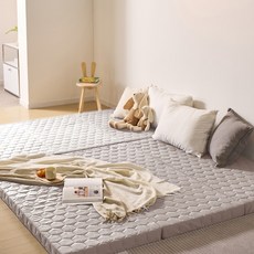 늘잠 3단 접이식 토퍼 침대 매트리스 캠핑 차박 매트 거실 바닥 쇼파 패드 손님용토퍼 요, 라이트 그레이