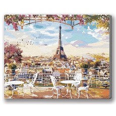 MANTO 台灣製造 DIY數字油畫 歐洲日本花海風景 初學者專用 可超取, 艾菲爾情緣, 1套
