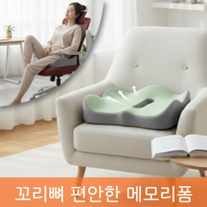 스므후 자세교정 꼬리뼈 메모리폼 치질 방석, 1개, 투톤그린