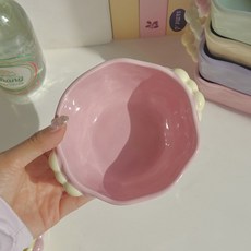 糖豆陶瓷雙耳碗 適用於烤箱氣炸鍋, 1個, 糖豆5英寸飯碗 - 粉色