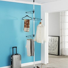 스프링압축 천장 고정 폴행거 원룸 옷걸이 좁은공간 행거 사무실틈새 슬림 1단, KT 스텐 다용도 압축봉 소형