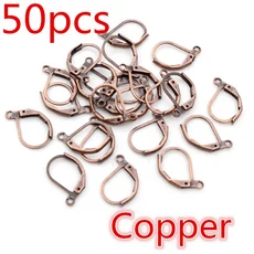 30-50 개/몫 15*10mm 실버 골드 프랑스어 레버 귀걸이 후크 와이어 설정 기본 고리 DIY 쥬얼리 만들기, 07 Copper 50pcs