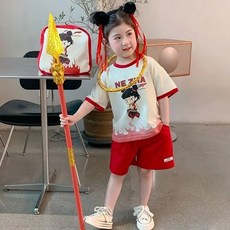 賣場優選童裝 女童短袖套裝 女童夏季套裝2025新款哪吒兒童服裝網紅洋氣女寶寶短袖兩件套00