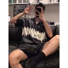 睡衣男夏季冰絲薄款短袖新款男士睡衣開衫可外穿高級感家居服套裝