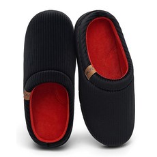 남성용 투톤 슬리퍼 아치 서포트 슬립온 따뜻한 하우스 슈즈 아늑한 메모리 폼 실내/실외 통기성 슬리퍼 블랙+레드 13~14 118678