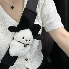 귀여운 포차코 인형 안전벨트 커버 쿠션, 2개, 블랙커버